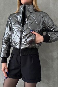 Topshow Gray Shiny Quilted Wholesale Coat #4