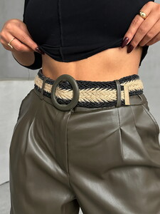 Topshow Khaki Belted Leather Shorts #4