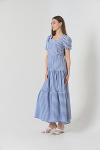 Topshow Dark Blue Striped Long Wholesale Dress #3