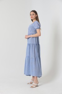 Topshow Dark Blue Striped Long Wholesale Dress #2