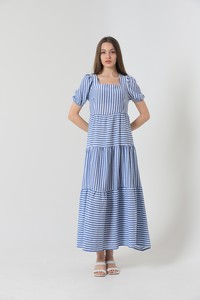 Topshow Dark Blue Striped Long Wholesale Dress #4