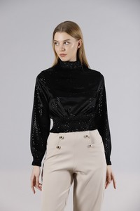 Topshow Black Silver Collar Sequined Wholesale Blouse #3