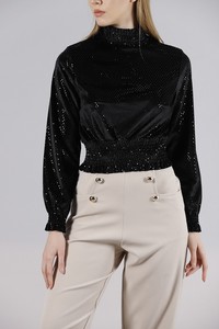 Topshow Black Silver Collar Sequined Wholesale Blouse #4