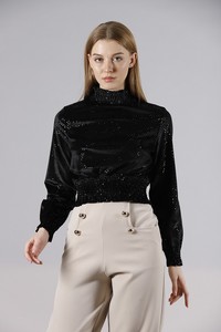 Topshow Black Silver Collar Sequined Wholesale Blouse #2