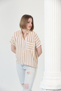 Topshow Stone Thick Line Striped Wholesale Shirt with Pockets #3