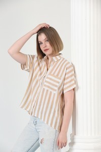 Topshow Stone Thick Line Striped Wholesale Shirt with Pockets #2