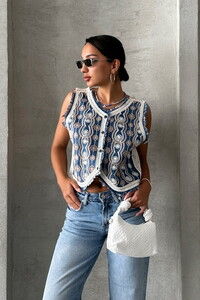 Topshow Cream Coffee Embroidered Denim Vest #1