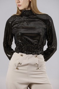 Topshow Black Gold Collar Sequined Wholesale Blouse #4