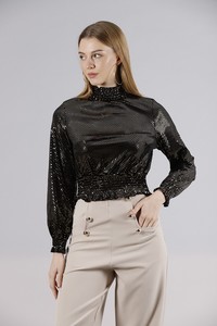 Topshow Black Gold Collar Sequined Wholesale Blouse #3