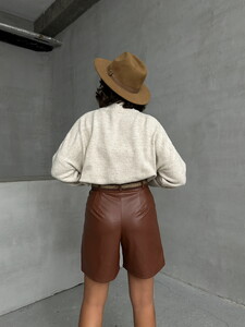 Topshow Tan Belted Leather Shorts #5