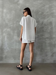 Topshow White Rose Detailed Striped Wholesale Shirt #5