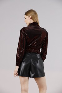 Topshow Black Red Sequin Collared Wholesale Blouse #4