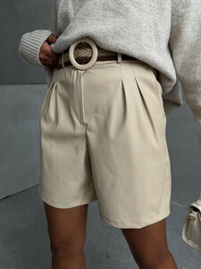 Topshow Stone Belted Leather Shorts #4