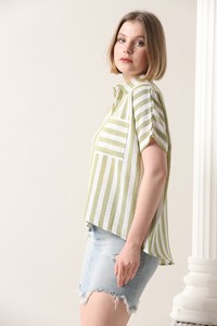 Topshow Peanut Thick Line Striped Wholesale Shirt with Pockets #3