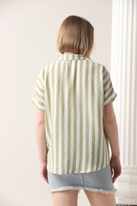 Topshow Peanut Thick Line Striped Wholesale Shirt with Pockets #5