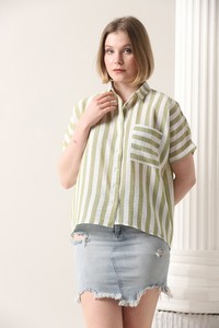 Topshow Peanut Thick Line Striped Wholesale Shirt with Pockets #2