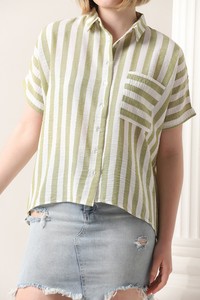 Topshow Peanut Thick Line Striped Wholesale Shirt with Pockets #4