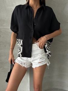 Topshow Black Lace Detailed Wholesale Shirts #4