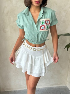 Topshow Çağla Shirt with Elastic Waist Sleeves and Embroidery Pockets #4