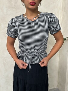 Topshow Black Waist Pocket Checkered Blouse #4