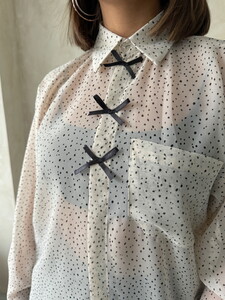 Bow Detailed Polka Dot Chiffon Wholesale Shirt - Stone | TOPSHOW #4