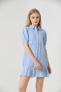 Topshow Blue Wholesale Shirt Collar Buttoned Wholesale Dress #4