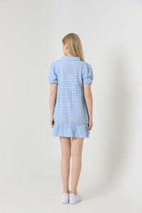 Topshow Blue Wholesale Shirt Collar Buttoned Wholesale Dress #3