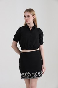 Topshow Black Lace Back Linen Wholesale Shirt #2