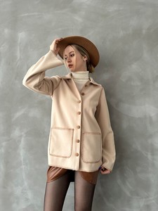 Topshow Stone Camel Wholesale Jacket with Side Stitching #2