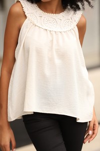 Stone collar lace zero arm blouse #4