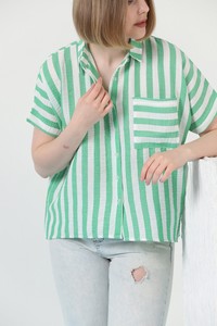 Topshow Emerald Thick Line Striped Wholesale Shirt with Pockets #4