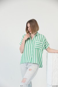 Topshow Emerald Thick Line Striped Wholesale Shirt with Pockets #3