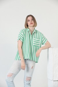 Topshow Emerald Thick Line Striped Wholesale Shirt with Pockets #2