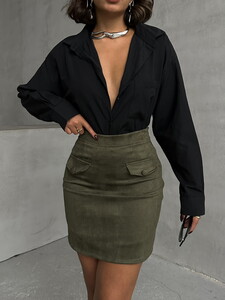 Topshow Khaki Pocketed Skirt #4