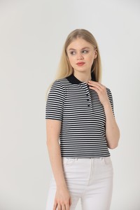 Black striped half button blouse #2