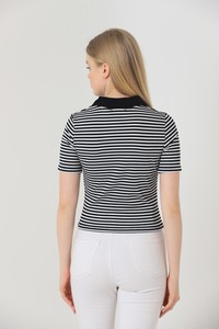 Black striped half button blouse #5