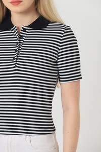 Black striped half button blouse #4