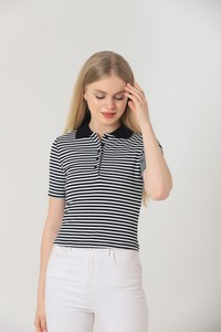 Black striped half button blouse #3