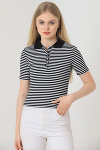 Black striped half button blouse #1