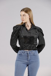 Topshow Black Silver Color Sequin Wholesale Shirts #3