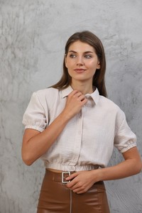 Topshow Stone Back Laced Linen Wholesale Shirt #2