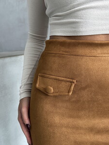 Topshow Tan Wholesale Skirt with Pockets #4