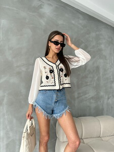 Topshow Stone Black Buttoned Short Cardigan #2