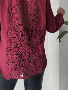 Lace Back Wholesale Shirt - Burgundy | TOPSHOW #2