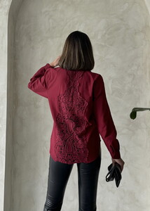 Lace Back Wholesale Shirt - Burgundy | TOPSHOW #5