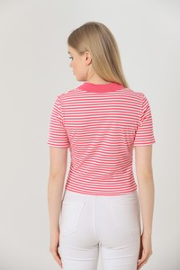 Fuchsia striped half button blouse #5