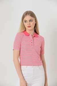 Fuchsia striped half button blouse #2