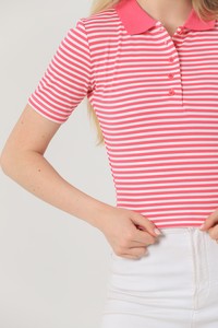 Fuchsia striped half button blouse #4