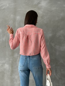 Topshow Orange Laced Front Striped Linen Wholesale Shirt #5