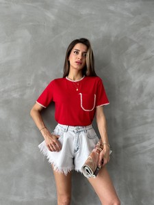 Topshow Kırmızı Çoban Dikişli T-Shirt #3
